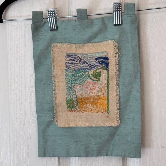Other - Original Embroidered Wall Hanging with Abstract Design Green Yellow Blue